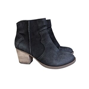 Denver Hayes Black Boho Western Ankle Booties, Stacked Heel, Size 7